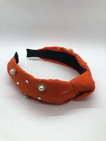 Diamonds and Pearls  Knot Headband- Orange