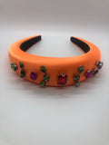 Chunky Rhinestone Studded Satin Headband- Orange