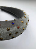Stone Studded Velvet Headband- Grey